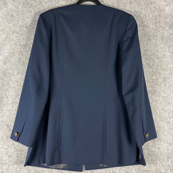 Vintage Lilli Ann Long Blazer Jacket Womens Medium Blue Gold Button Career - Picture 12 of 16